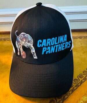 NFL Carolina Panthers Mesh Flexfit Black White Trucker Baseball Hat Small Medium